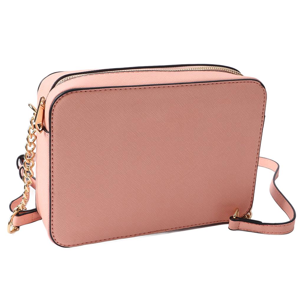 Women Chain Shoulder Bag Adjustable Large Capacity Zipper Vintage PU Shoulder Bag Pink Free Size