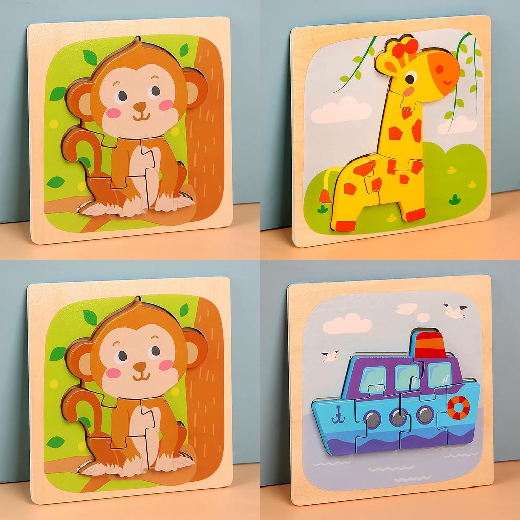 Wooden Toddler 3d Puzzle With Animal Matching And Interlocking Blocks For Early Education