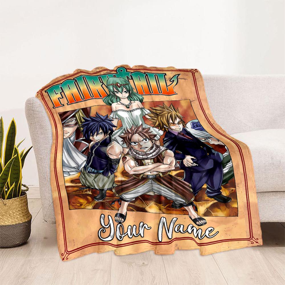 Fairy Tail Adventure Customize Text Blanket Cozy Customizable Blanket Ultra-Soft for Bedding Living Room Picnics Bed Four Seasons Multipurpose