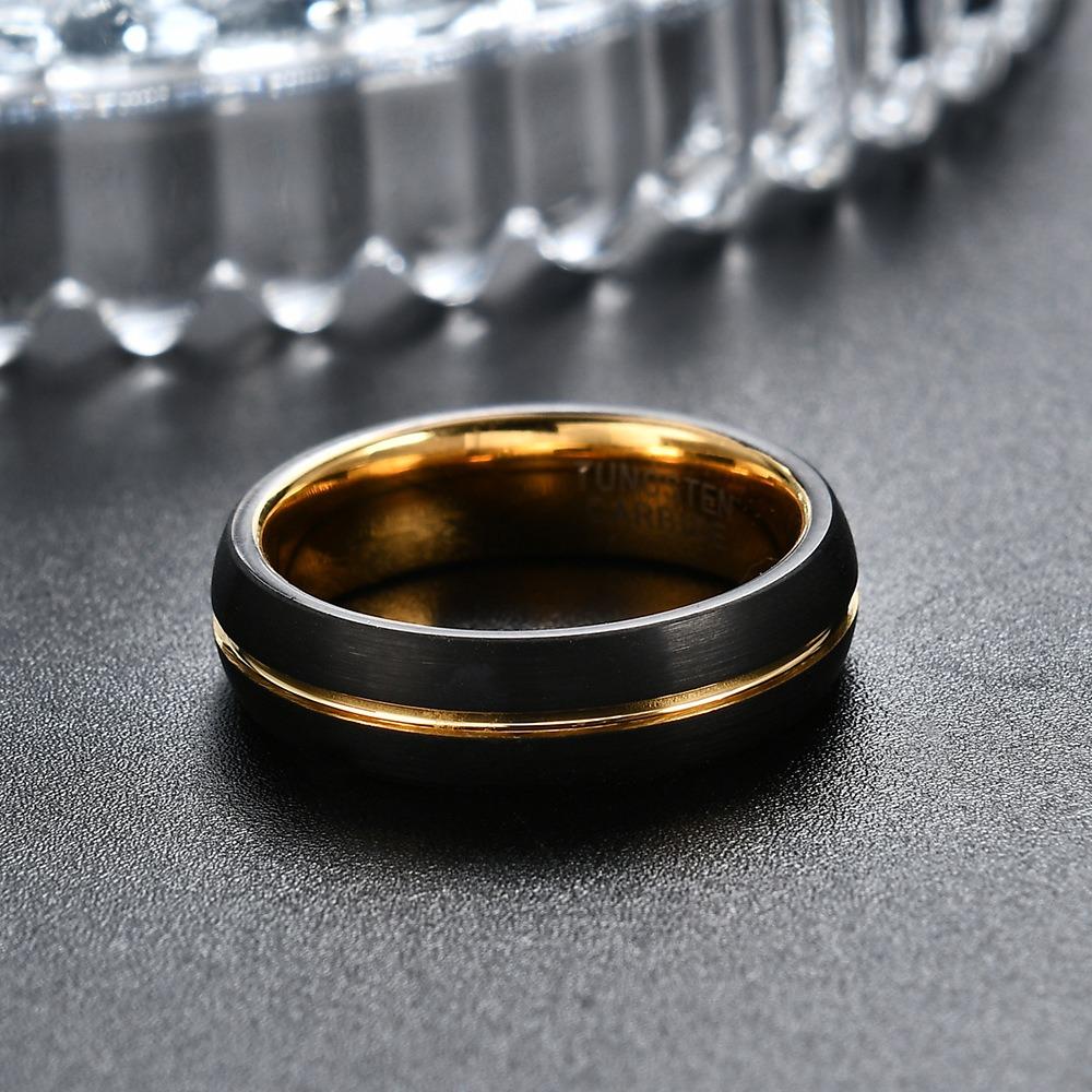 Čierny Zlatý 6MM Tungstenový Oceľový Prsteň Titánový Svadobný Prsteň Unisex Módne Šperky
