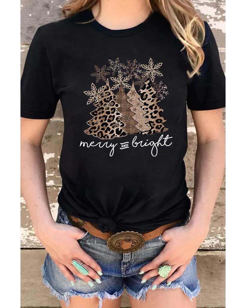 Azura Exchange Leopard Christmas Tree Graphic Print T-Shirt