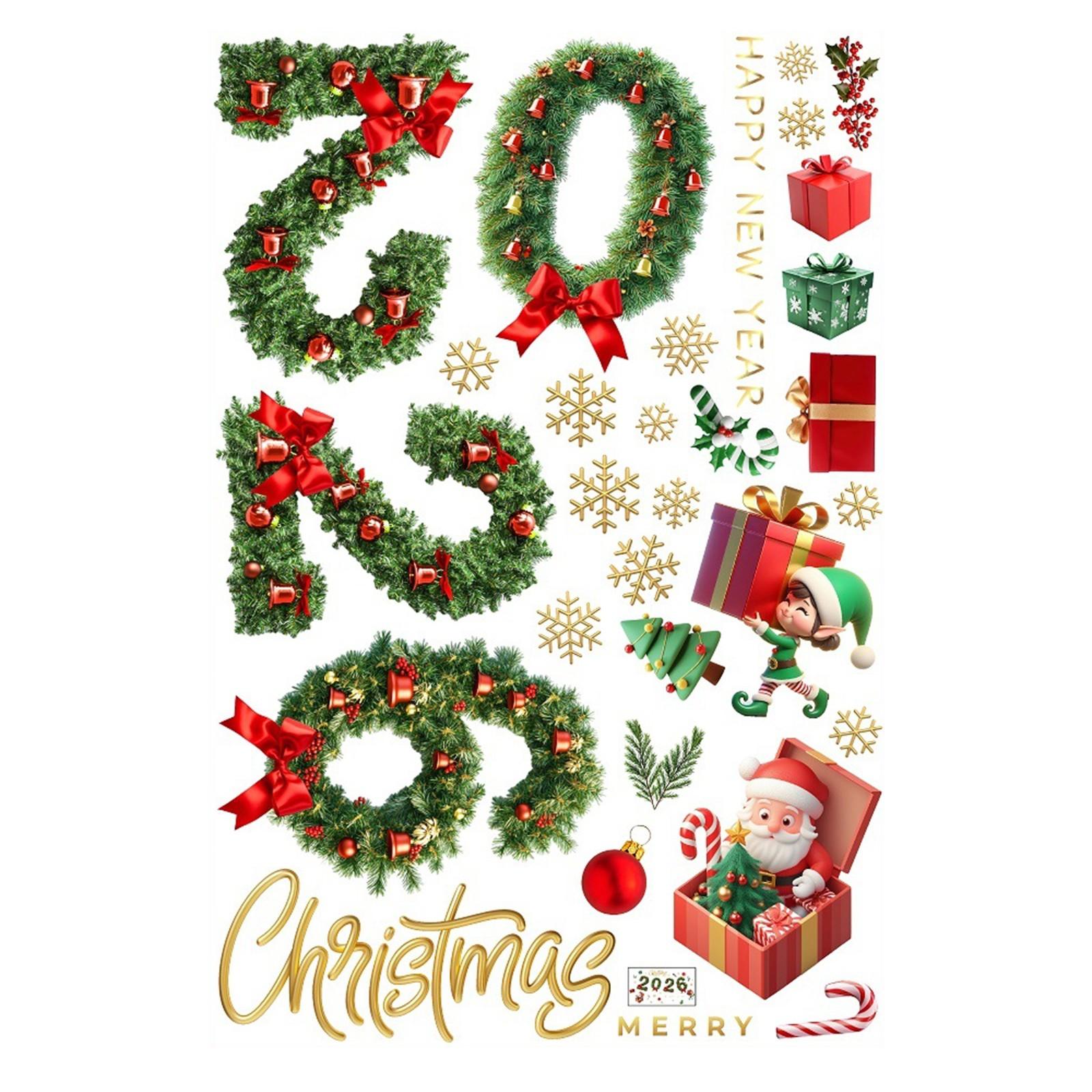 

2026 С НОВЫМ ГОДОМ Счастливого Рождества Зеленый Игла Колокольчик Наклейка на окно Праздничная Для помещения и улицы Стеклянная дверь и окно Статическая наклейка One Size