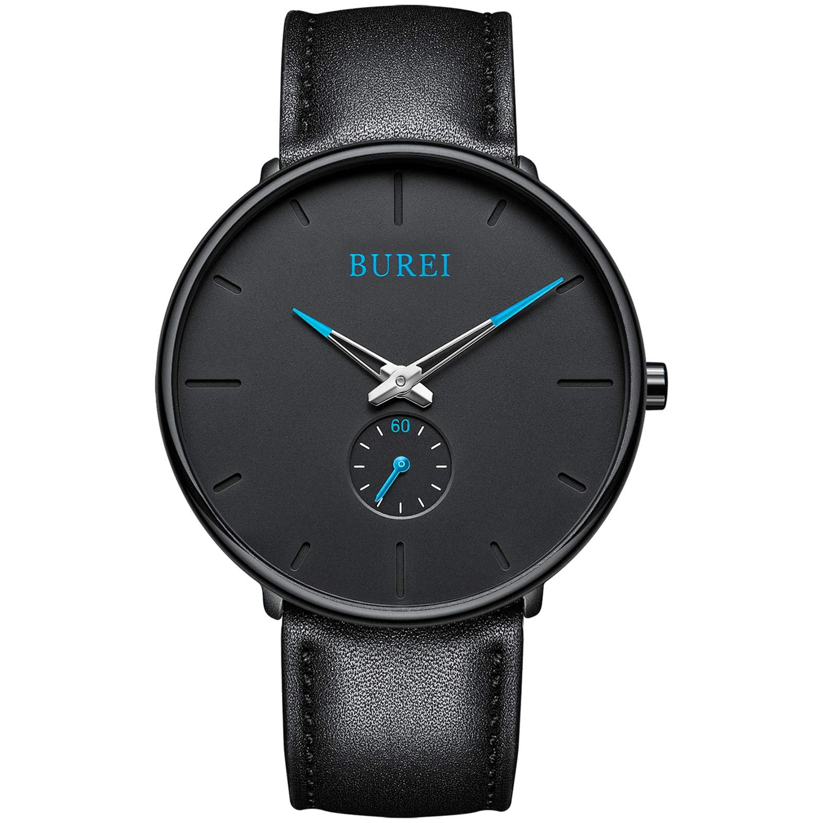 

BUREI Black Designer Watch Men s Watch, Simple, Stylish, Popular, Waterproof, (Blue, Leather) синий