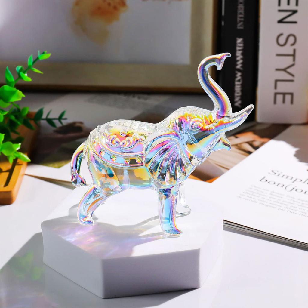 Carina Statuetta Elefante in Vetro di Cristallo, Regalo da Collezione per Amante degli Elefanti Statua Animale Ornamento per Decorazioni Domestiche