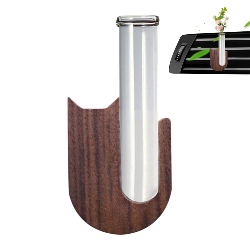 Car Vent Flower Vase Car Vase Vent Clip Plant Holder Hydroponics Wooden Stand Small Ornament Plant Terrarium For Men Women