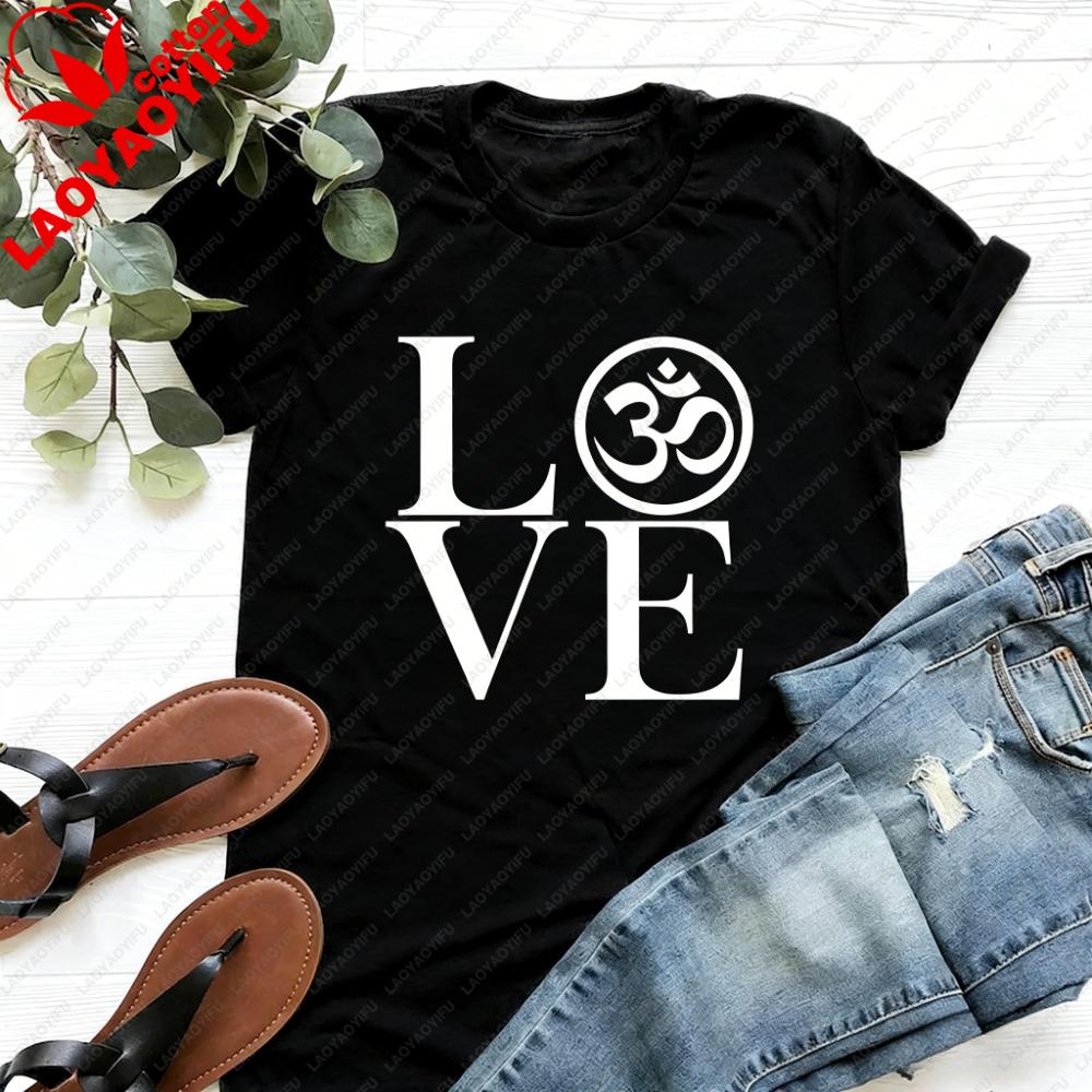Love Yoga Tee Ohm Symbol Love Yoga Shirt Meditation TShirt Yoga Lover Casual Gift Tshirt Women Daily Life Cotton Clothing