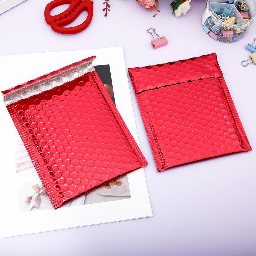 25 Pack Red Metallic Bubble MailersCushioning Padded Envelopes Waterproof Self Adhesive Padded Mailing Envelopes Shipping Bag F