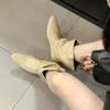 Eilyken Winter Design Pleated Wedges High Heels Women Ankle Boots Pointed Toe Roman Ladies Shoes  Mujer