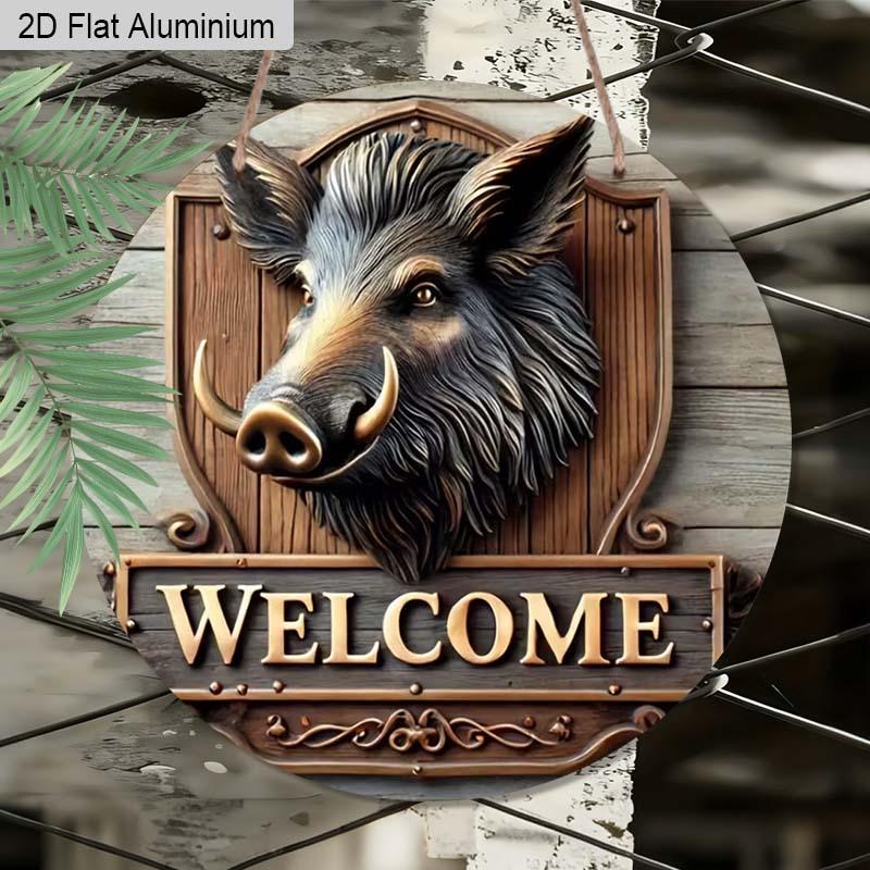 

2D Flat 1pc Wild Boar Aluminum Decoration Plaque, Welcome Lettering Sign and Wild Boar Sign, Cabin Decor, Lodge Decor, Hunting Camp Decor and 7.87×7.87inch