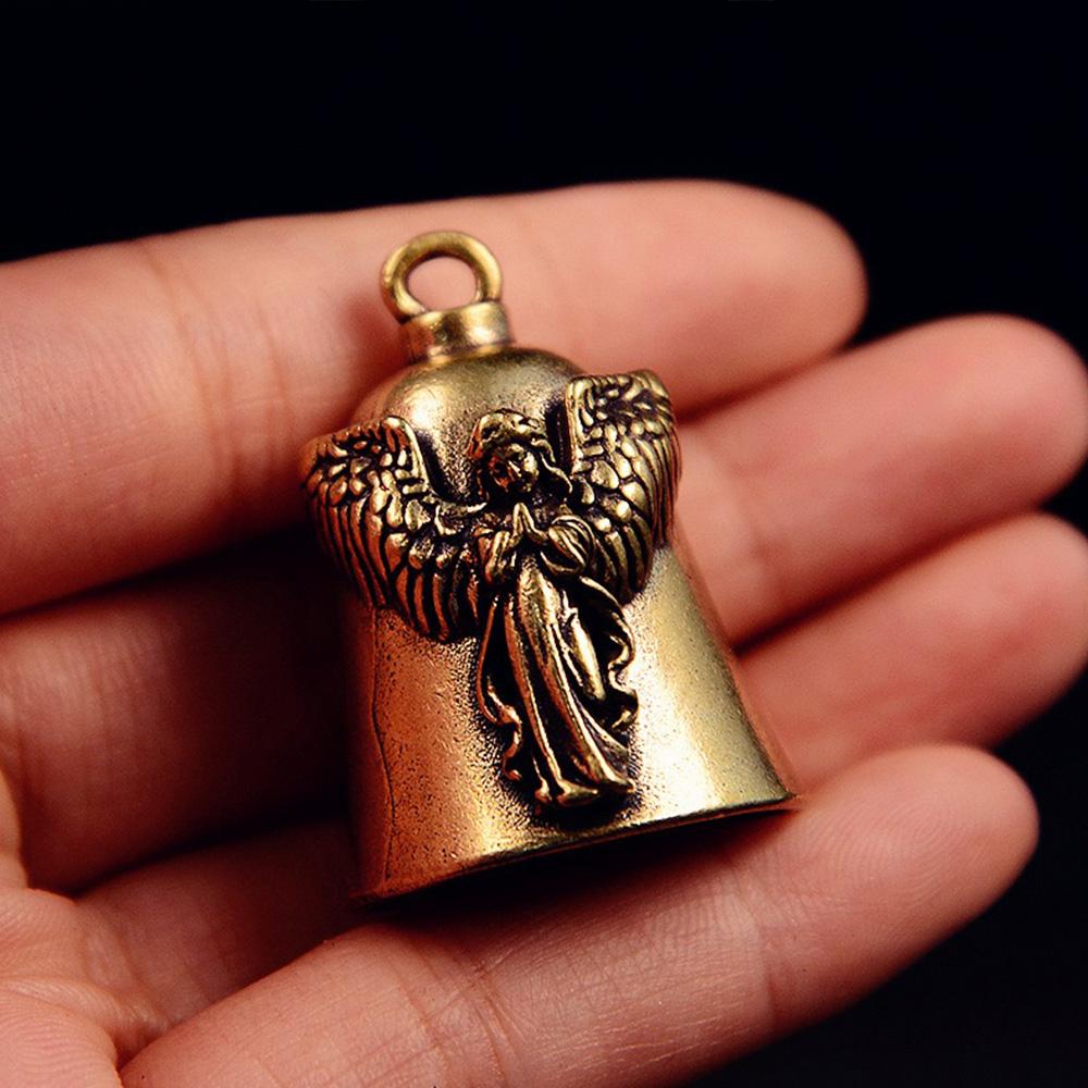 

Vintage Brass Bell with Carved Angel Relief Good Luck Bless Guardian Hanging Decor Home Decor Easter Thanksgiving Day Gift