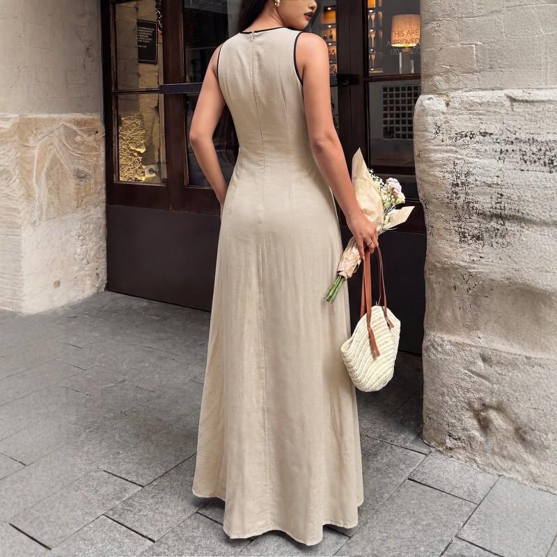 2026 Womens Vintage V-Neck Sleeveless Tie Waist Slim Fit Bodycon Dress Daily Dating Beach Vacation