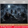 2D flat banner 1 piece - Halloween zombie cemetery theme background fabriczyc