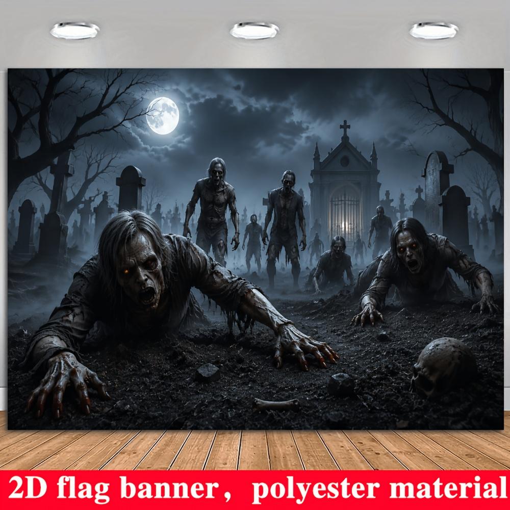 2D flat banner 1 piece - Halloween zombie cemetery theme background fabriczyc