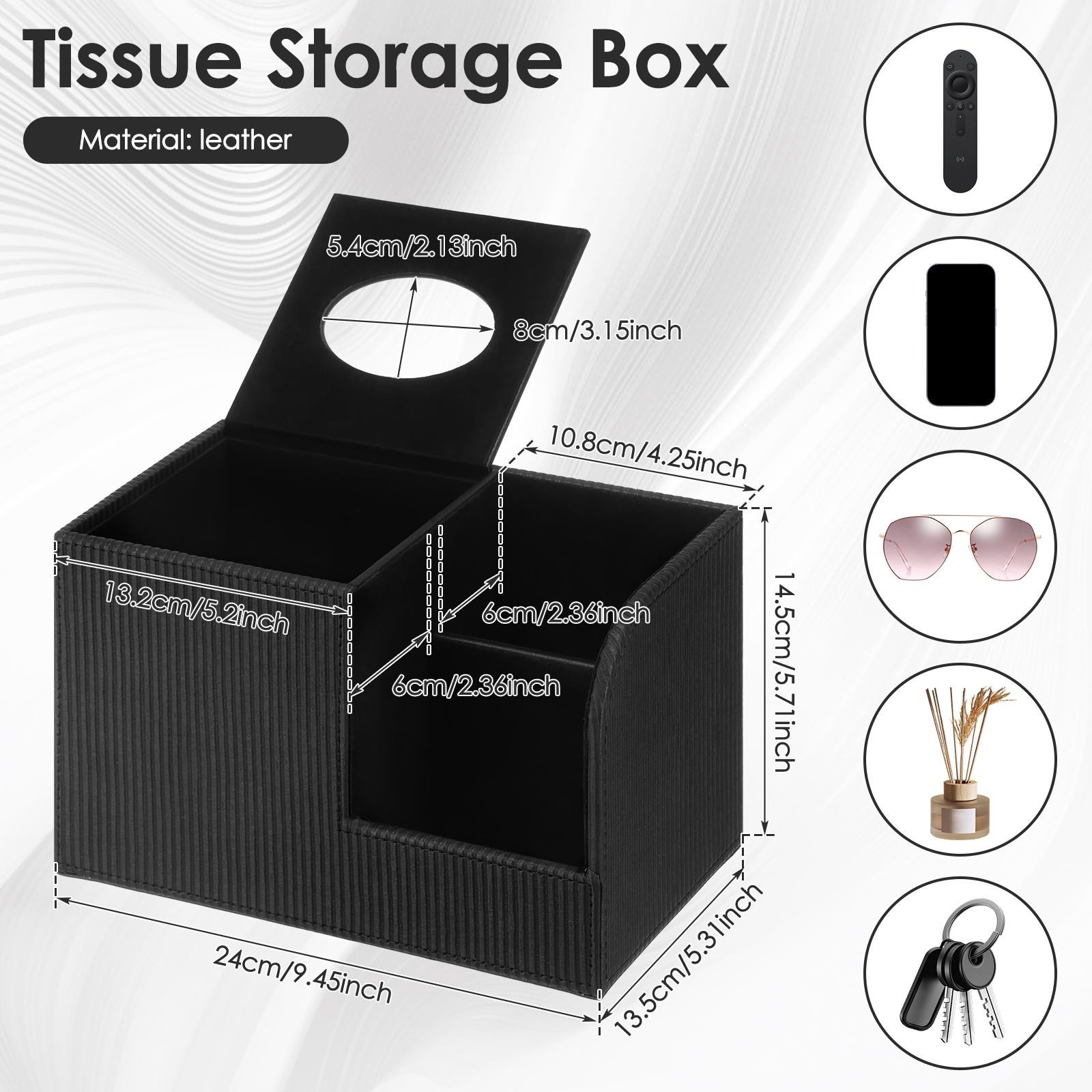 

PU Leather Tissue Box Cover with Remote Holder Multifunctional Tissue Box Decorative Tissue Pen Remote Organizer for Home/Office чорний