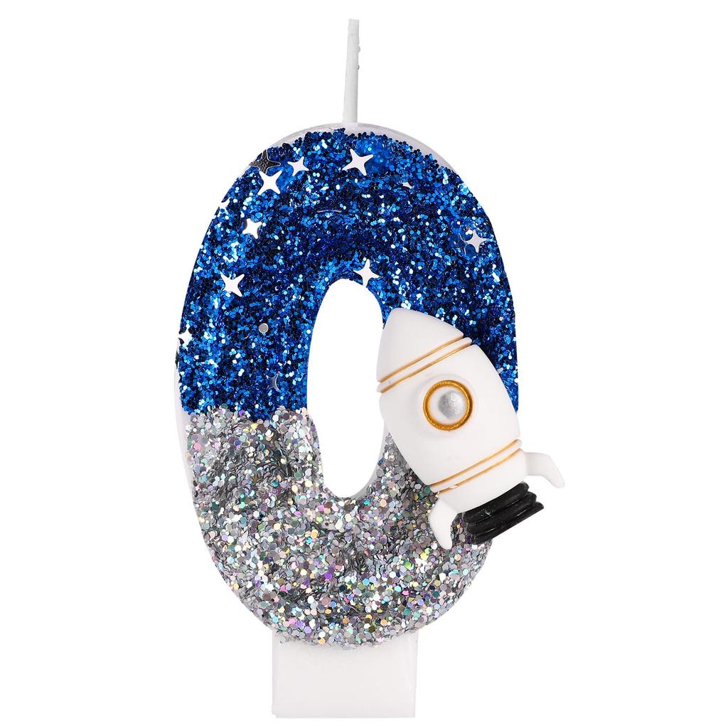 Spaceship Astronaut 0-9 Universe Sparkler Candle for Birthday Cake Boy, Topper for Party Decorations Anniversary Celebrations