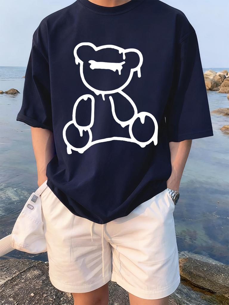 The Melting Cartoon Bear Prints TShirts Womens Cotton Summer Short Sleeve Tees Soft Loose ONeck Tops Casual Womans Clothes