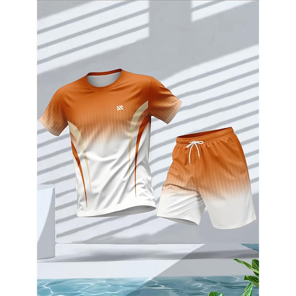 Plus Size Men's Quick-Dry Short-Sleeve T-Shirt and Shorts Set Men's Breathable Athletic Set Fitness T-Shirt and Shorts Set