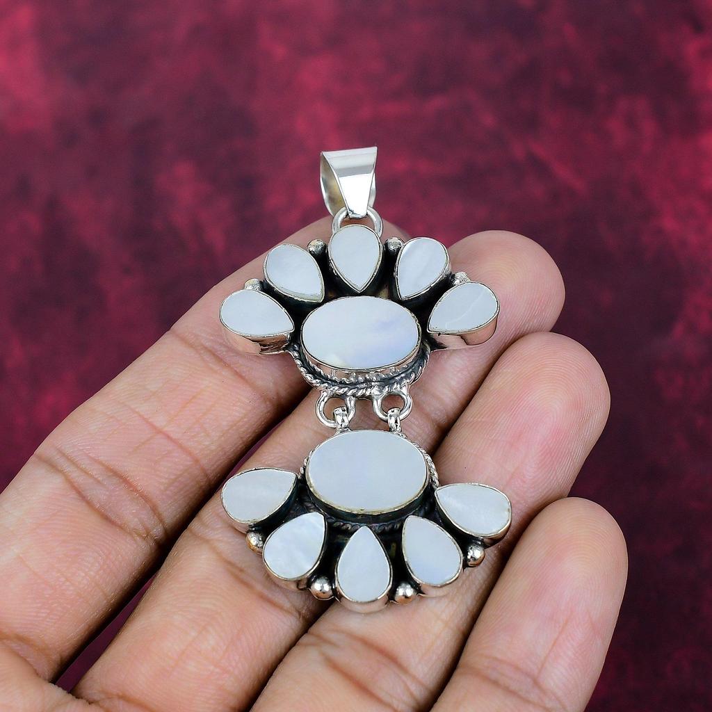 Mother of Pearl Handmade Gemstone Jewelry, 925 Solid Sterling Silver Pendant Antique Jewelry