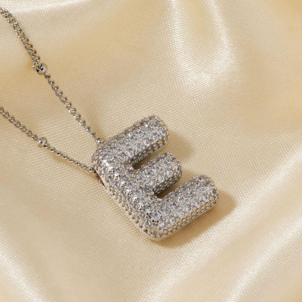 Rhinestones Silver Zircon Necklace Silver Color Women Choker Letter Pendant Necklace  Party Jewelry