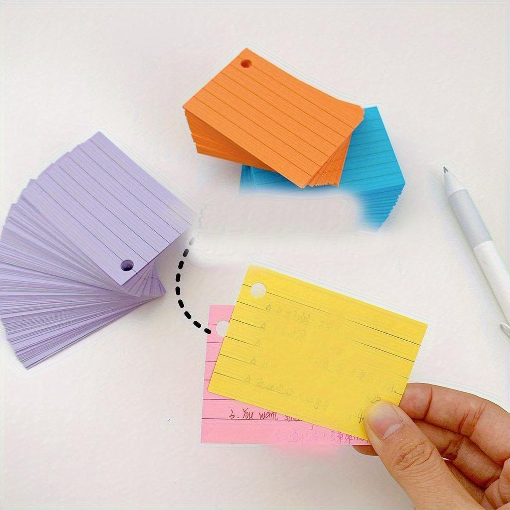 100 Sheet Lined Colored Index Cards ,Ruled Flashcards for Study,Learning,School Notes,Paper Note Cards with Punched Holes