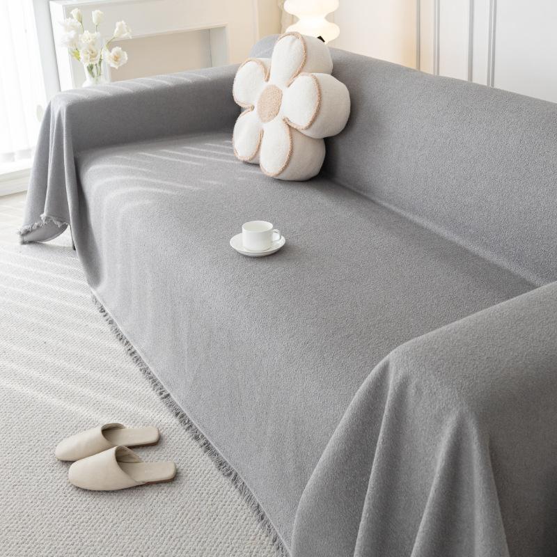 Cream Wind Teddy Velvet Four-season Universal Anti-splashing Universal All-inclusive Universal Non-slip Integrated Leather Sofa Cover