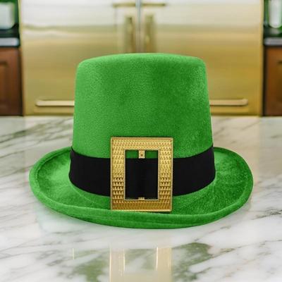 Sombrero Verde del Día de San Patricio con Hebilla Dorada Bordes Enrollados Sombrero Alto Fiesta de Celebración del Día Nacional Irlandés Accesorio de Festival