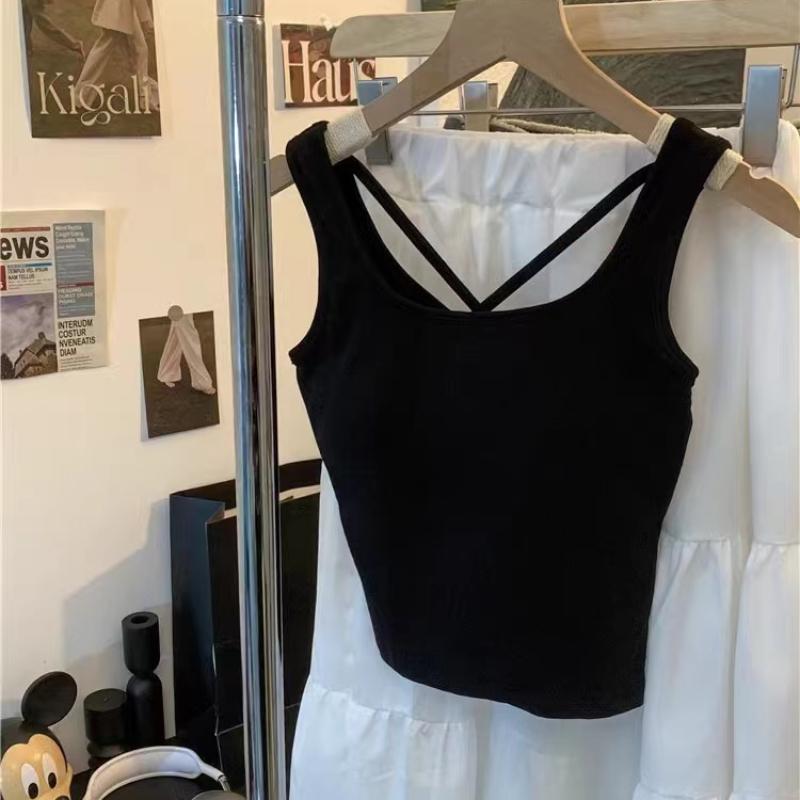 Summer Ular Women's Knitted Crop Top Tank Top Slimming Outerwear Nylon Cotton Blend Ort Sle Pure Color Versatile Strap