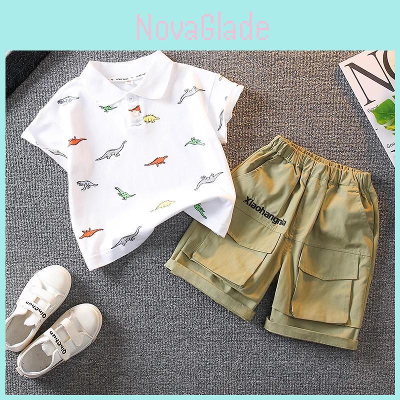 Stylish Boys Summer Outfit Set 2024 Trendy Polo Shirt And Shorts Comfortable Cotton Fabric