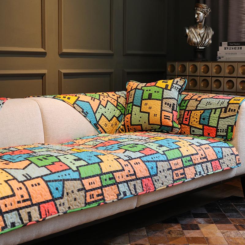 Potah na polštář pohovky pro všechna roční období, Bavlněný potah na sedák, Domácí protiskluzový kompletní potah