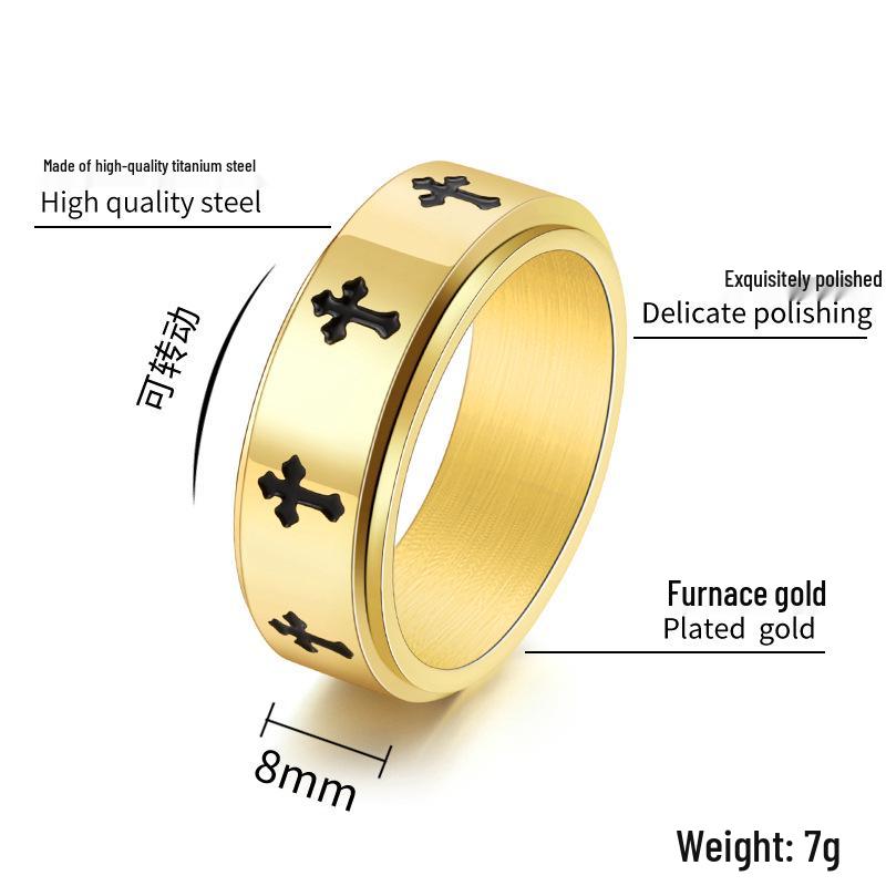 New Men's Black Stainless Steel Rotatable Cross Ring - Fashionable and Smooth Design
