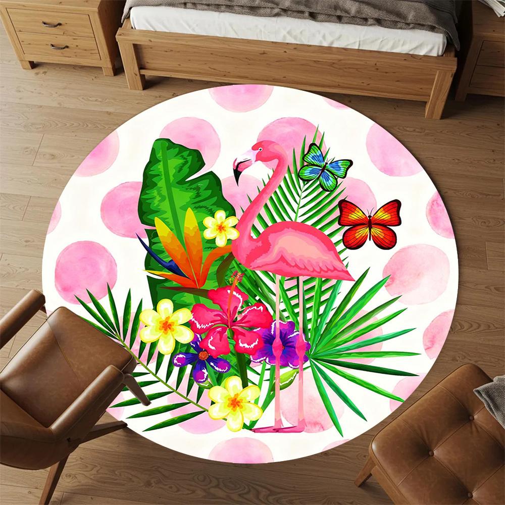 1pc Flamingo Tropical Round Chair Mat Office Area Rug - Non-Slip, Floor Mat for Office, Bedroom, Ideal Home Decor Gift C0112007