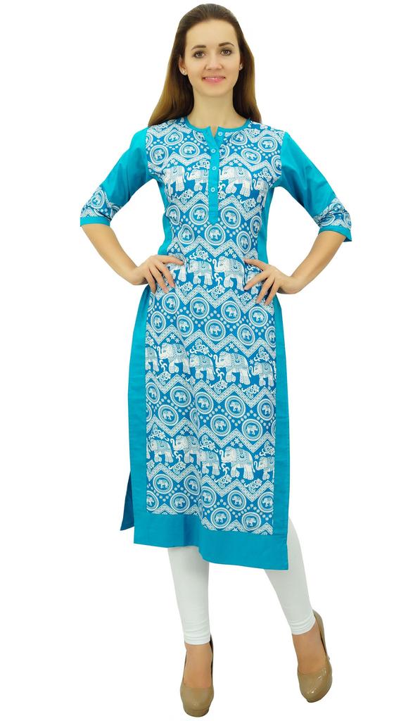 Phagun Women's Designer Straight Black Kurta 3 4 Sleeve Printed Casual