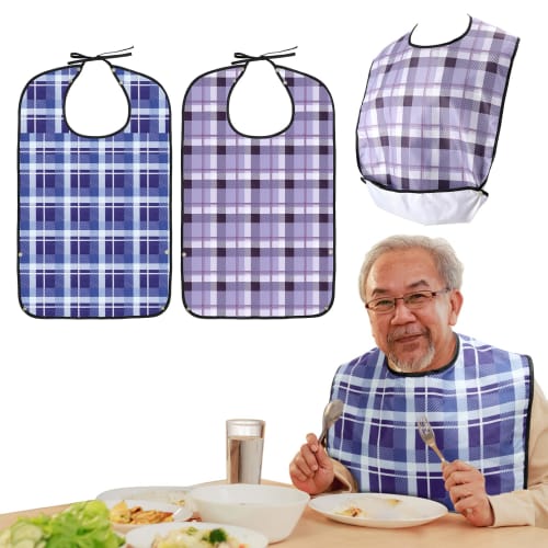 Housolution Nursing Aprons, Set of 2, Mealtime Aprons for Adults, Elderly Care Aprons, Waterproof, Stain-Resistant, Washable, Reusable, with Pockets,