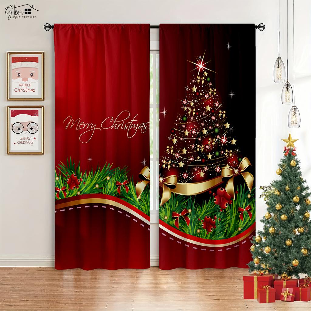 Christmas New Decorative Curtain Christmas Tree Santa Claus Gift Elk Pumpkin Carriage Festive Atmosphere 3D Printed Curtain