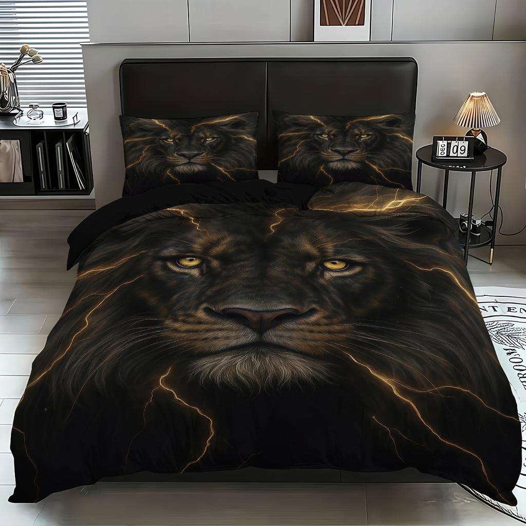 Three-Piece Quilt Cover Lion 3D Digital Printing Bedding Polyester Quilt Cover Home Textile Products