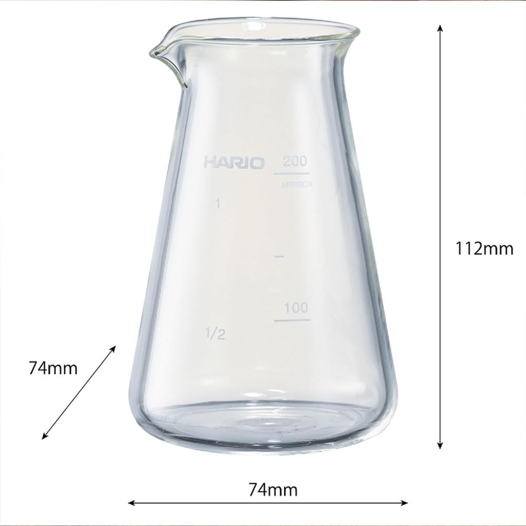 HARIO Conical Sake Pitcher, Crafts Science, 200ml Capacity, BeakerServer with Measuring Meter, Clear, Heat-Resistant Glass, Made in Japan, CSP-200