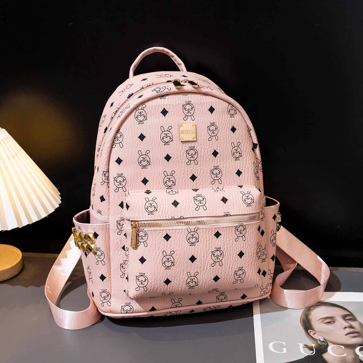 

Backpack female cute bear commuter backpack 2025 new fashion trendy female college student backpack large capacity schoolbag розовый