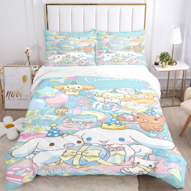 3pcs Cinnamoroll's Sweet Celebration Bedding Set Includes 1 Quilt Cover and 2 Pillowcases, Comfortable Bedding with Stylish Design for Bedroom S008