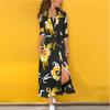 Women's Long-sleeved Printed Single-breasted Dress with Slimming Temperament