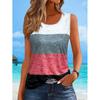Womens Loose Fit Colorblock Sleeveless Round Neck Tank Top Casual Printed Crop Layering