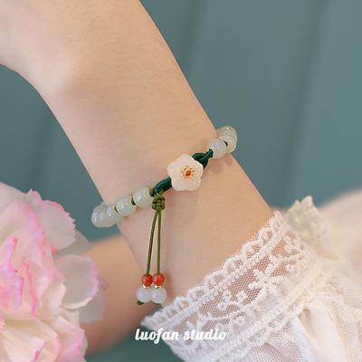 Jade Runde Perle Kleine Pfirsichblüte Geflochtenes Armband Damen Nischen-Design Studenten-Freundin Geschenk Runde Perlenarmband