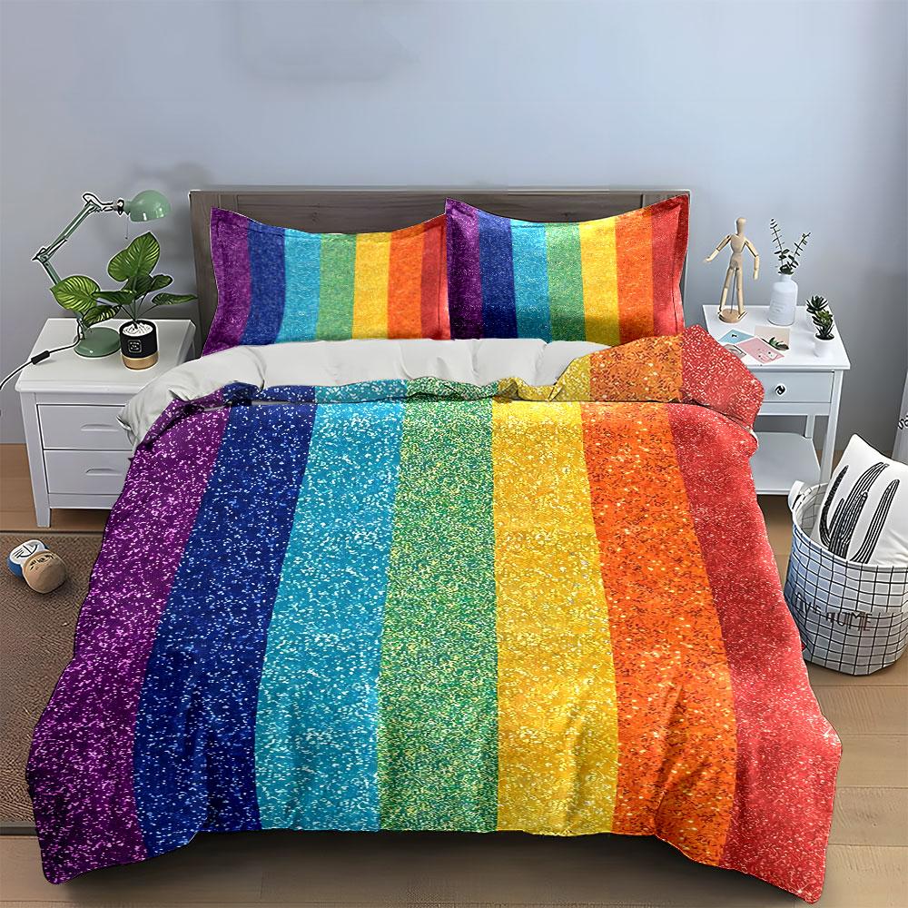 Regenbogen Glitzer Bettwäsche Set Bettwäsche Bettbezug Set Bettbezug Kissenbezüge (1 * Bettbezug 2 * Kissenbezüge, ohne Bettdecke)