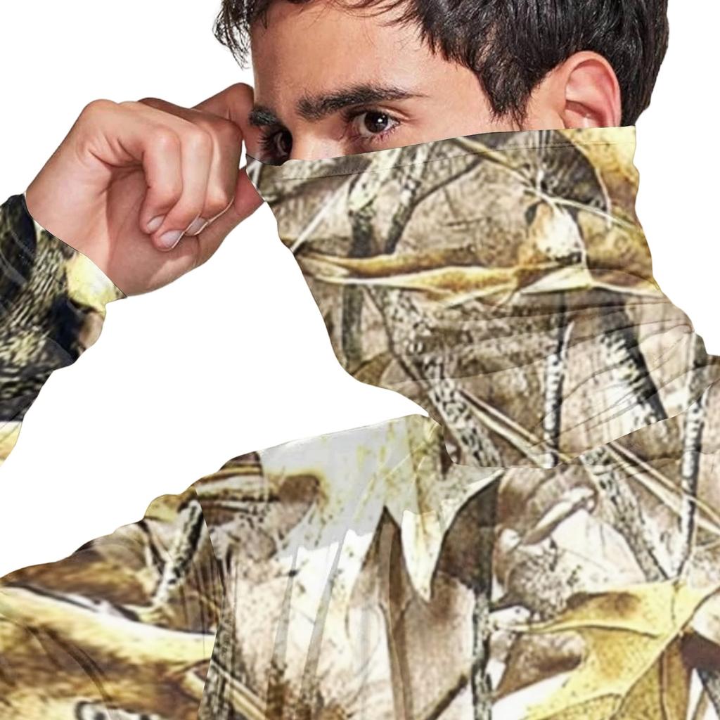 Men's Casual Leaf Camouflage Print Hooded Long Sleeve Sun Protection Jacket Lightweight Breathable Outdoor Sportswear