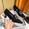 Black High Heels Thin Heel Autumn and Winter Rhinestone Square Buckle French Square Head Single Shoes British Middle Heel Shoes