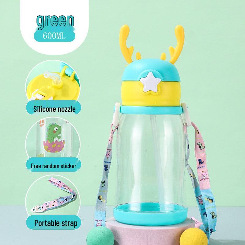 Summer Cartoon Big Belly Water Cup for Kids - Large Capacity, Straw, Strap, Unisex Design