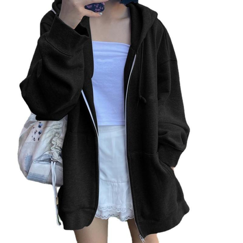Womens Oversized Hooded Zip-Up Sweatshirt Loose Fit Long Sleeve Casual Pullover