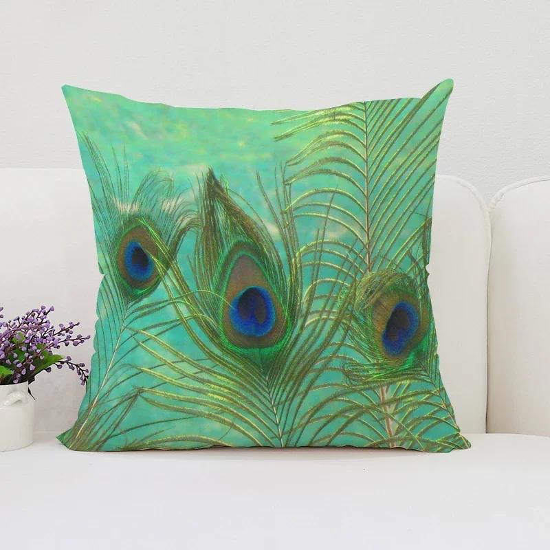 Peacock Feathers Cushion Cover 50X50Cm Decorative Pillowcase Decor 40X40 45X45 Cushions Covers For Bed Pillows Pilow Cases Sofa