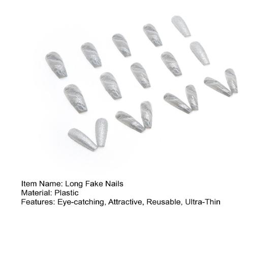 1 Set Long Fake Nails Shiny Visual Effect Non-Irritating Harmless Removable Marble Pattern Decorative Plastic Full Cover Press on Fake Nails Manicure