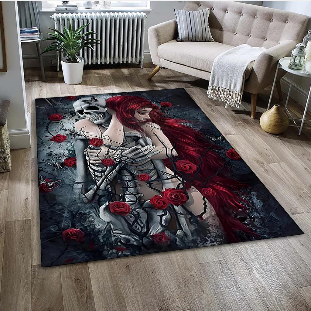 Gothic Female Skull Horror Dead Girl Floor Mat 3D