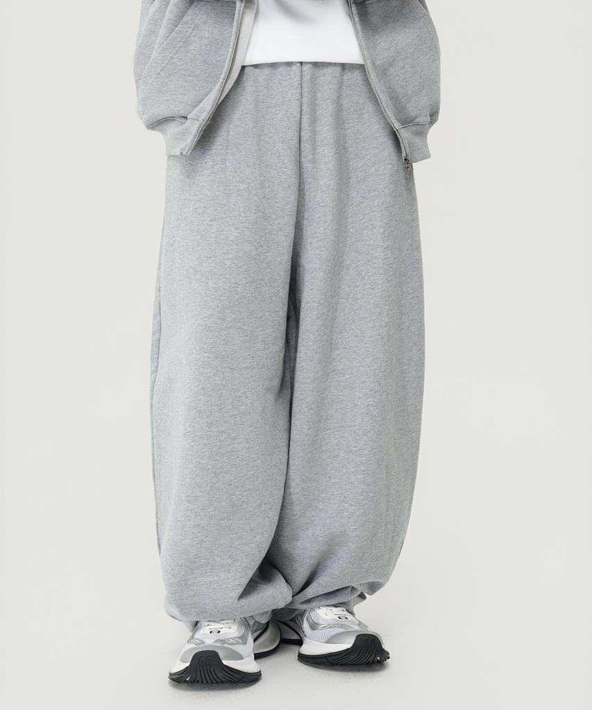 Beokeuldaun 500G Heavy Cotton Simple Wide Fit Balloon Sweatpants (Melange Grey)
